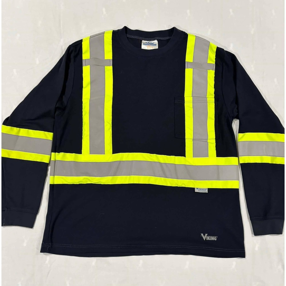 Viking‎ Hi-Vis Reflective Safety Shirt Navy Blue Long Sleeve UPF 50+ XL CSA ANSI